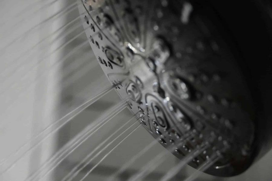 Water spraying from a shower head